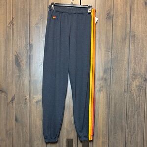 Aviator Nation Gray Track Pants Five Stripe Rainbow Small